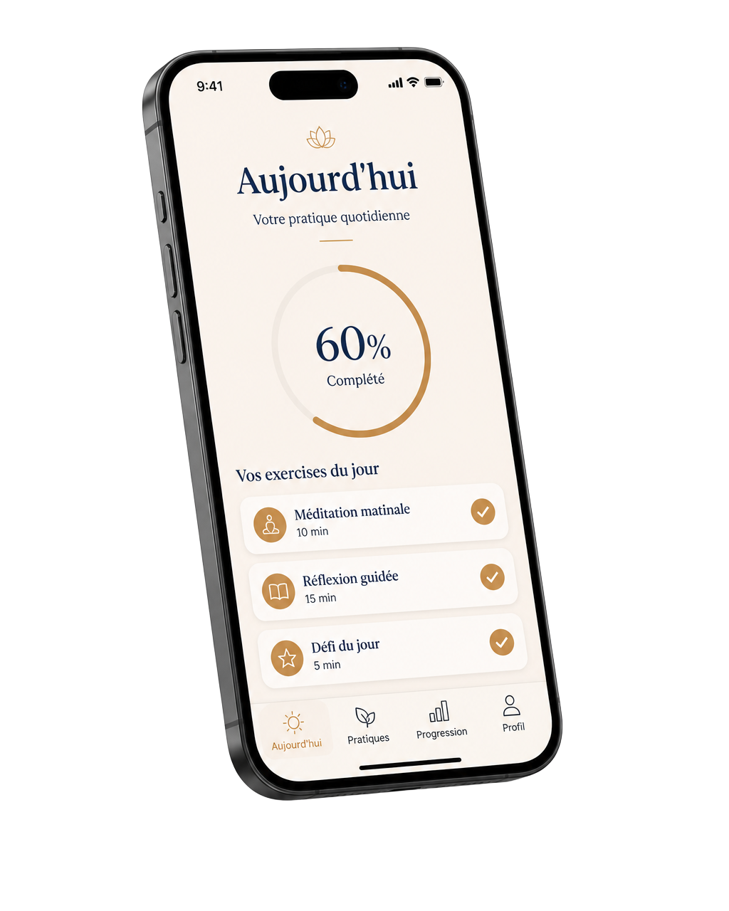 Aperçu de l'application du Parcours d'Action Spirituelle sur iPhone